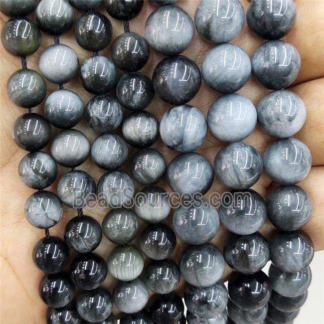 Natural Hawkeye Stone Gray Smooth Round