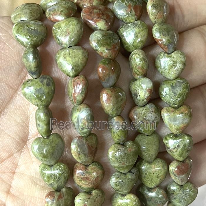 Green Bloodstone Heart Beads