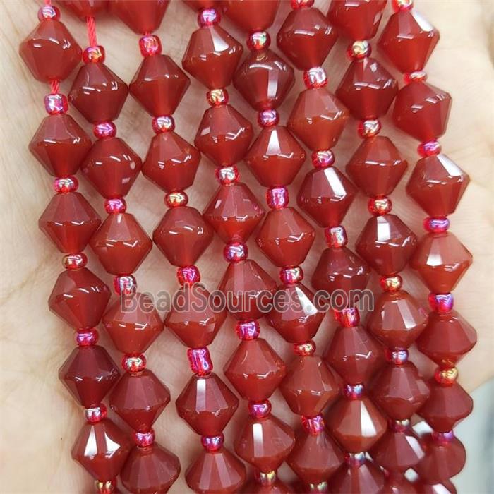 Natural Agate Bicone Beads Red Dye