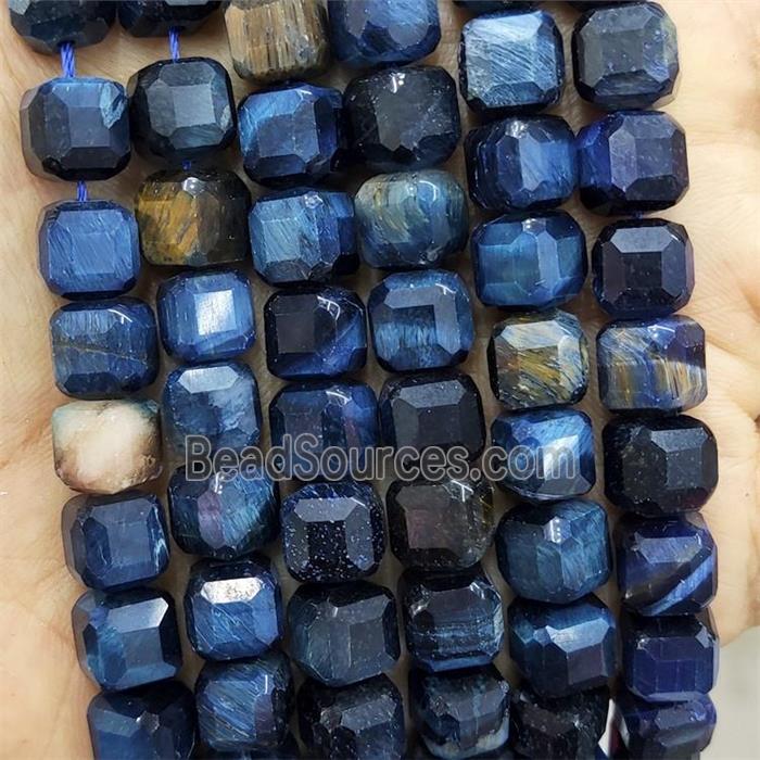 Tiger Eye Stone Beads Darkblue Faceted Cube