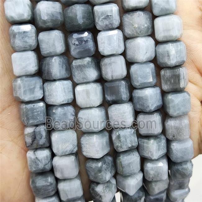 Natural Hawkeye Stone Beads Gray Faceted Cube