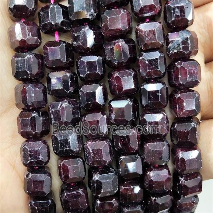 Natural Garnet Beads Dark Red Faceted Cube