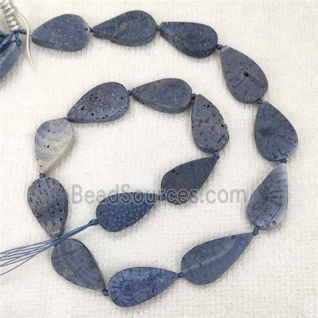 Blue Coral Fossil Beads Teardrop