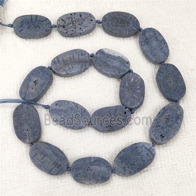 Blue Coral Fossil Beads Oval