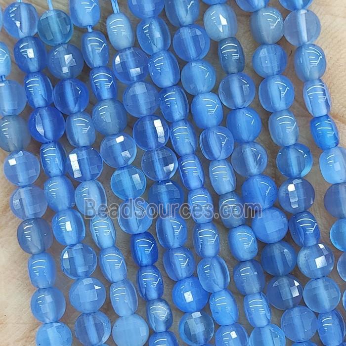 Natural Agate Beads Faceted Circle Blue Dye