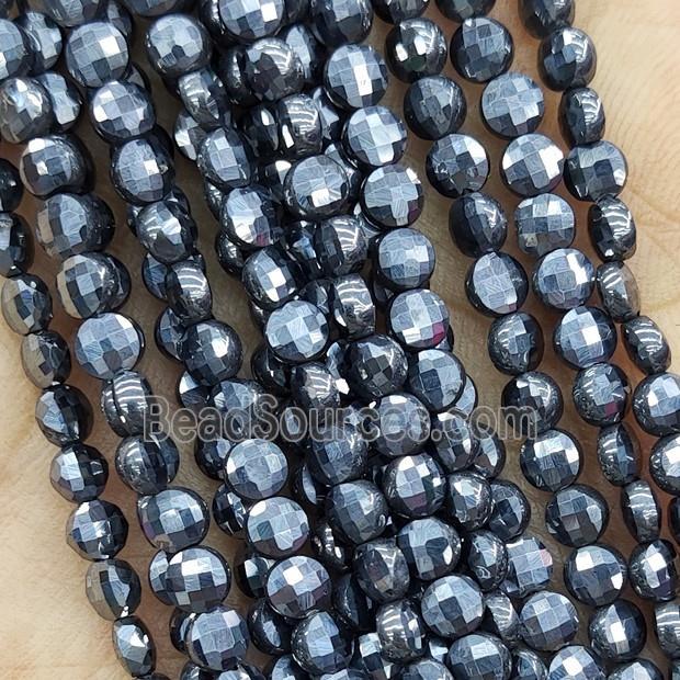 Natural Terahertz Stone Beads Silver Faceted Coin