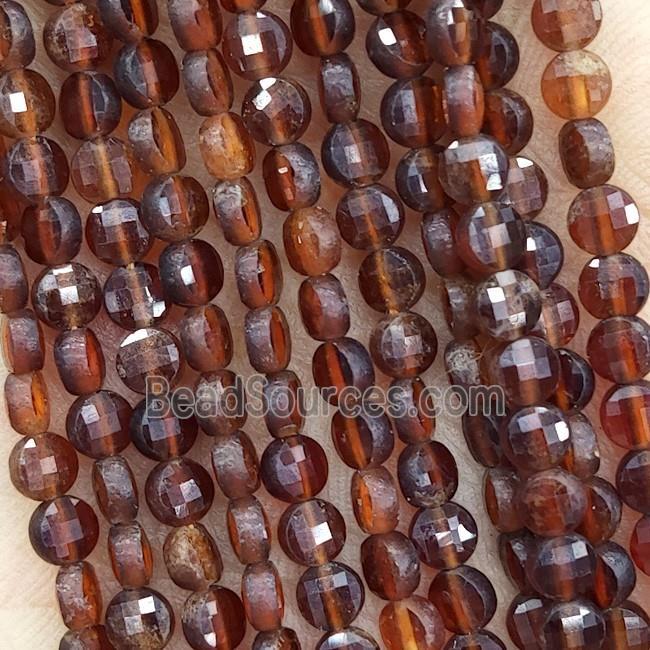 Natural Orange Garnet Beads Faceted Coin