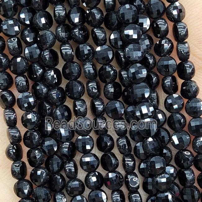 Natural Black Tourmaline Beads Faceted Circle