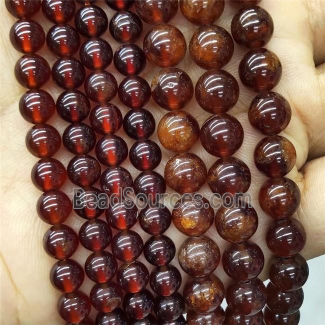 Natural Orange Garnet Beads Smooth Round