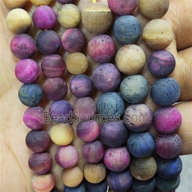 Tiger Eye Stone Beads Matte Round Mixed Color