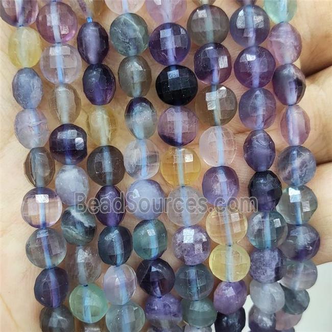 Natural Fluorite Beads Multicolor Faceted Circle