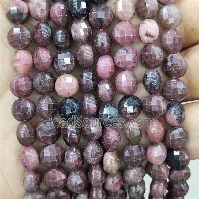 Natural Pink Rhodonite Beads Faceted Circle