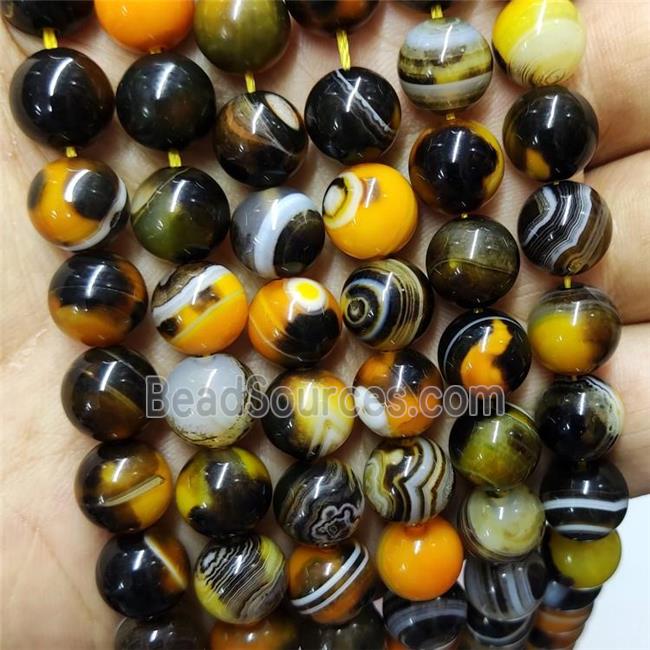 Natural Stripe Bumblebee Agate Beads Band Yellow Dye Smooth Round