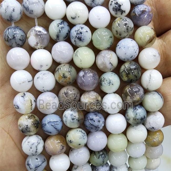 Natural Moss Opal Beads White Smooth Round