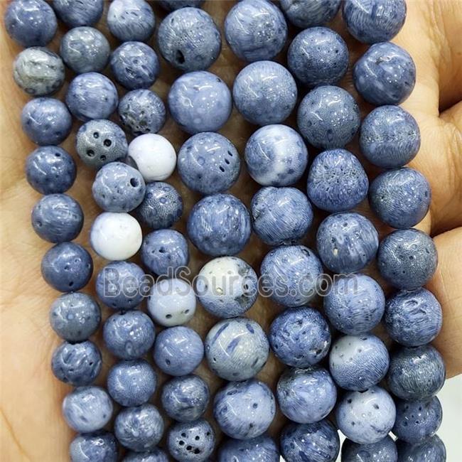 Blue Coral Fossil Beads Smooth Round