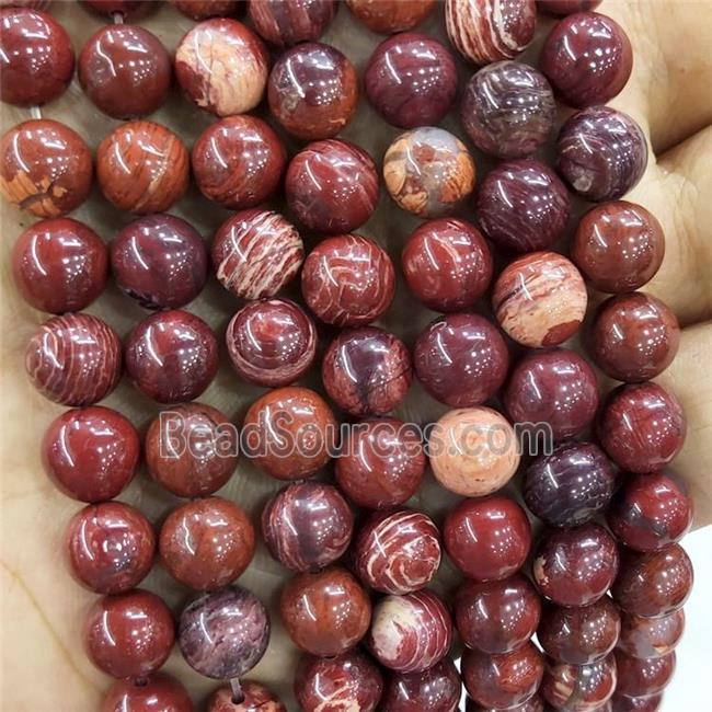 Natural Australian Poppy Jasper Beads Lace Red Smooth Round