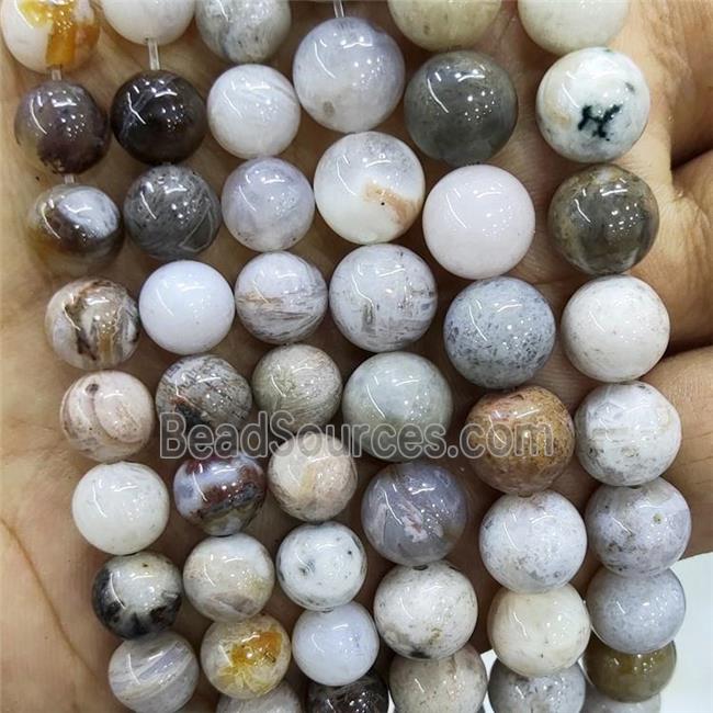 Natural Bamboo Agate Zhuye Smooth Round