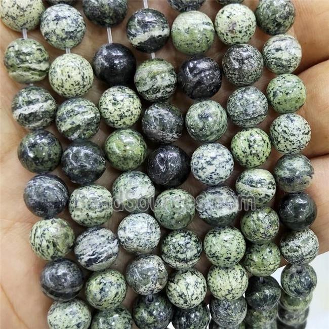 Natural Green Zebra Jasper Beads Smooth Round