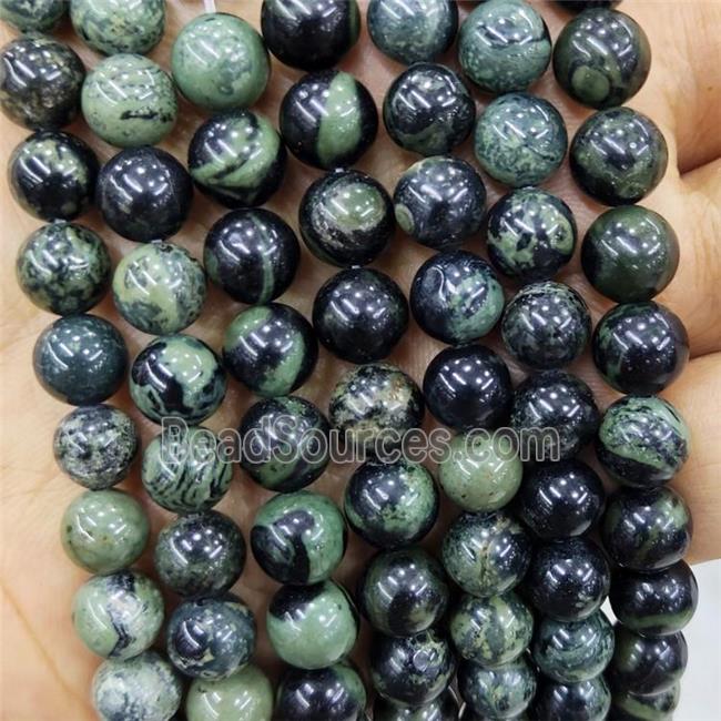 Natural Green Kambaba Jasper Beads Smooth Round