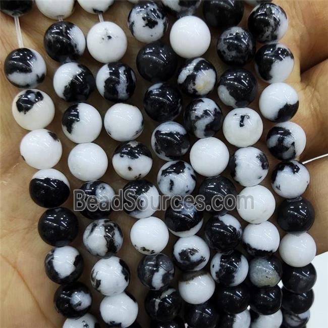 Natural Black White Zebra Jasper Beads Smooth Round