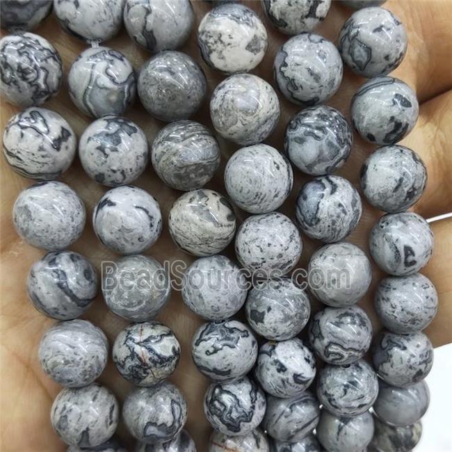 Natural Gray Map Jasper Beads Smooth Round