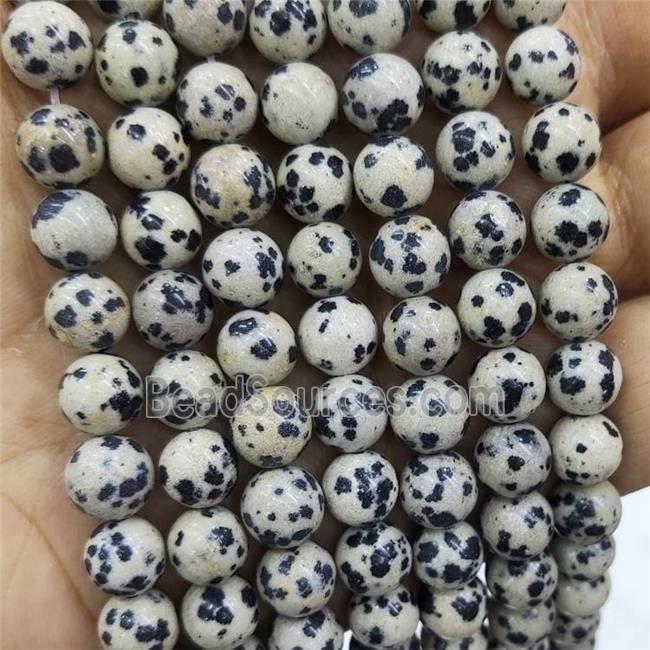 Natural Dalmatian Jasper Beads Black Smooth Round