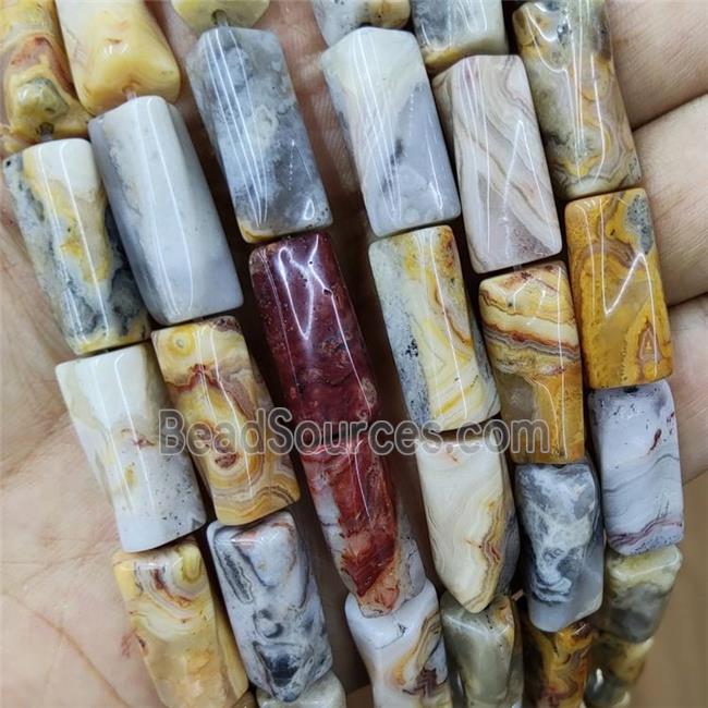 Natural Crazy Lace Agate Beads Yellow Twist Tube