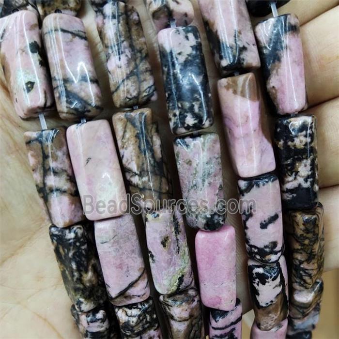 Natural Chinese Rhodonite Beads Pink Twist Tube