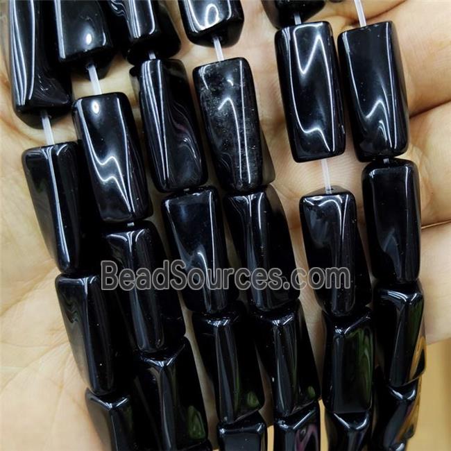 Natural Black Onyx Agate Beads Twist Tube