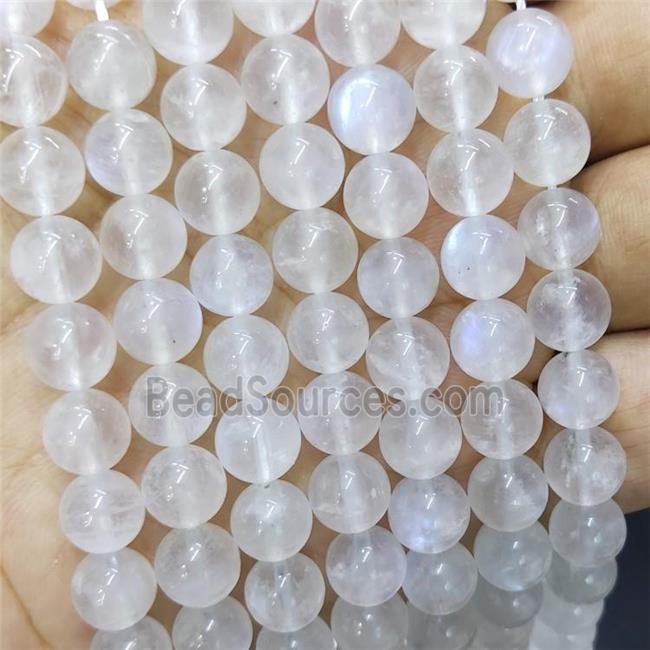 Natural Rainbow Moonstone Beads White Smooth Round