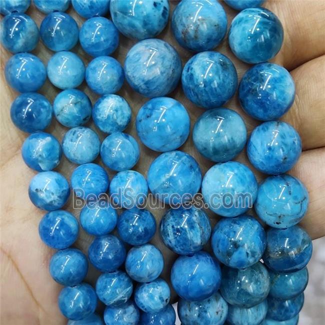 Natural Apatite Beads Blue Smooth Round