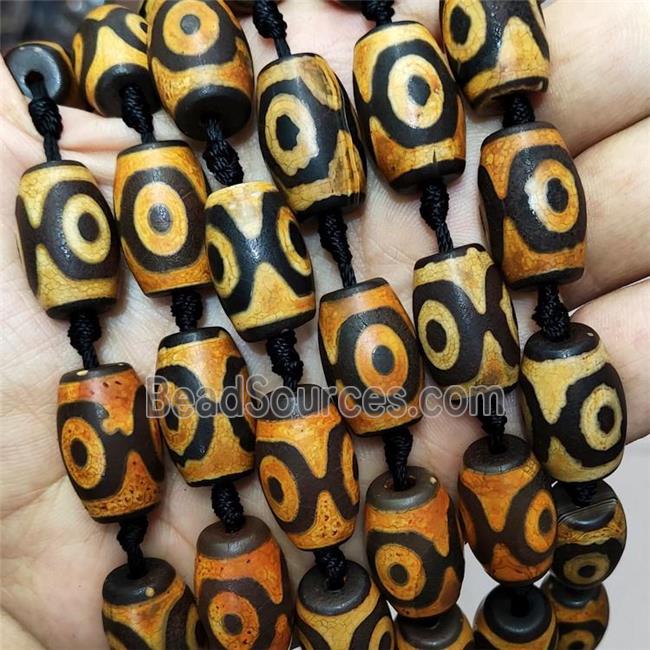 Tibetan Agate Barrel Beads Black Yellow Evil Eye