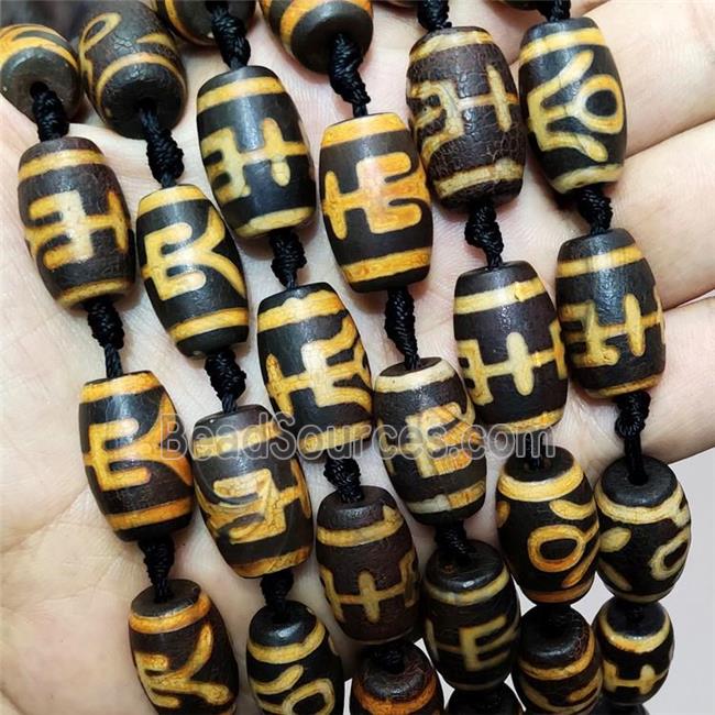 Tibetan Agate Barrel Beads Black Yellow