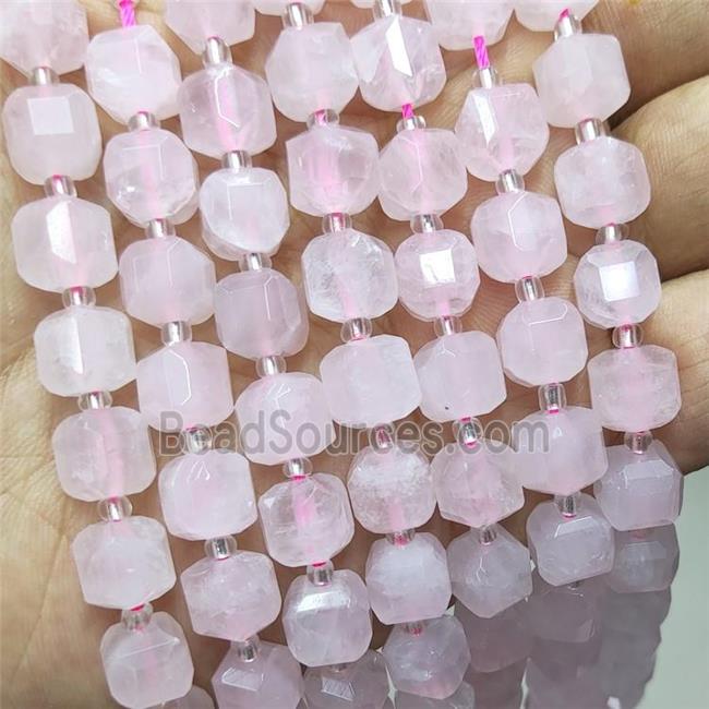 Natural Pink Rose Quartz Beads Faceted Cube