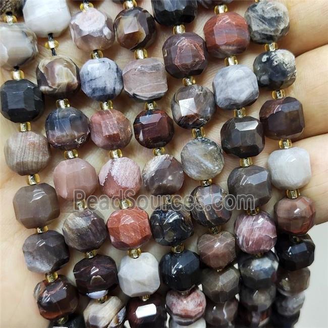 Natural Wood Petrified Jasper Beads Faceted Cube