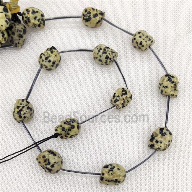 Natural Black Dalmatian Jasper Skull Beads Carved