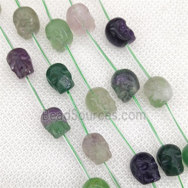 Natural Fluorite Skull Beads Multicolor Carved