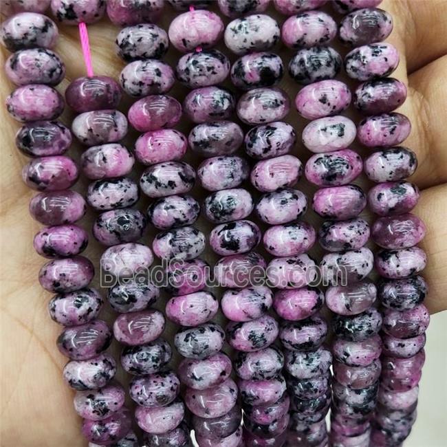 Kiwi Jasper Beads Pink Dye Smooth Rondelle