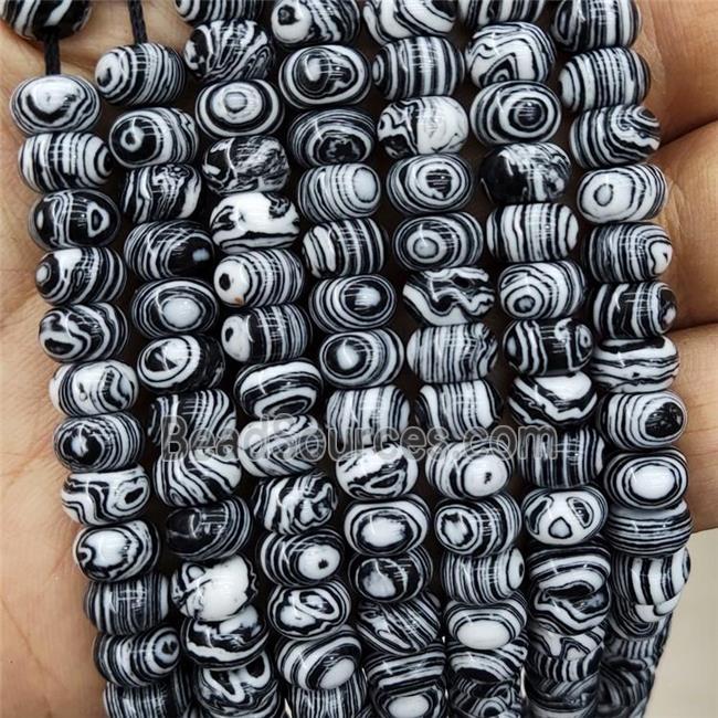 Synthetic Malachite Beads Black Smooth Rondelle