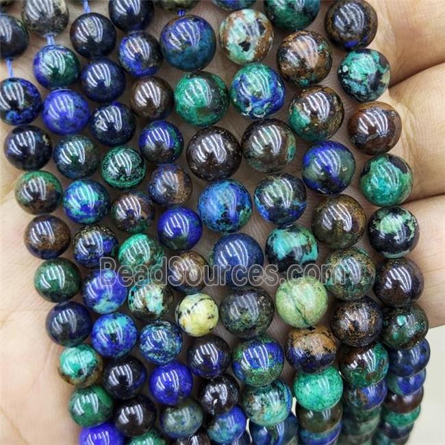 Natural Azurite Beads Blue Green Smooth Round