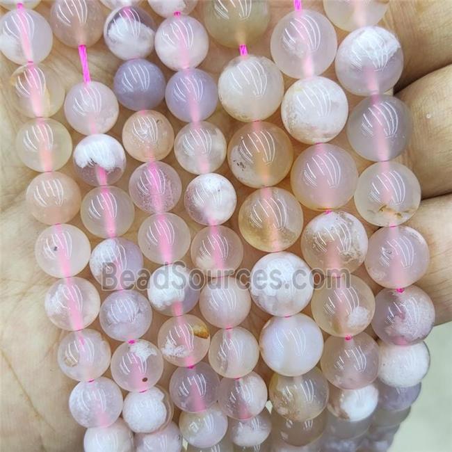 Natural Cherry Agate Beads Sakura Pink Smooth Round