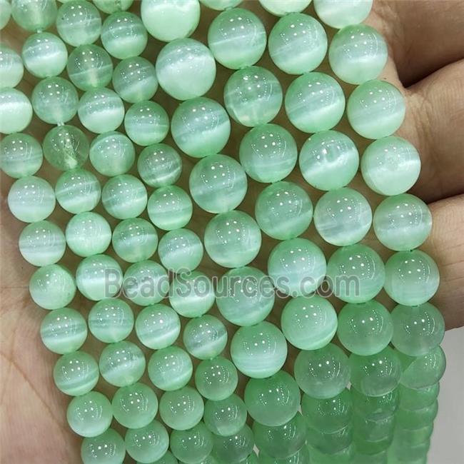 Natural Selenite Beads Green Dye Smooth Round