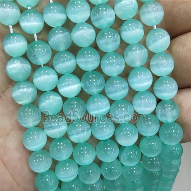 Natural Selenite Beads Teal Dye Smooth Round