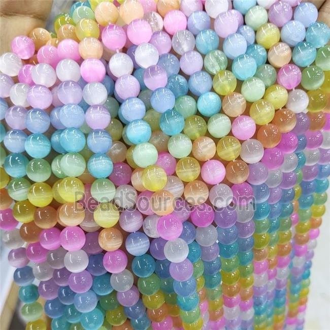 Natural Selenite Beads Dye Smooth Round Mixed Color