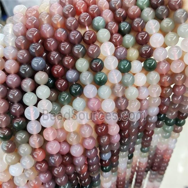 Natural Chinese Yanyuan Agate Beads Smooth Round Mixed Color