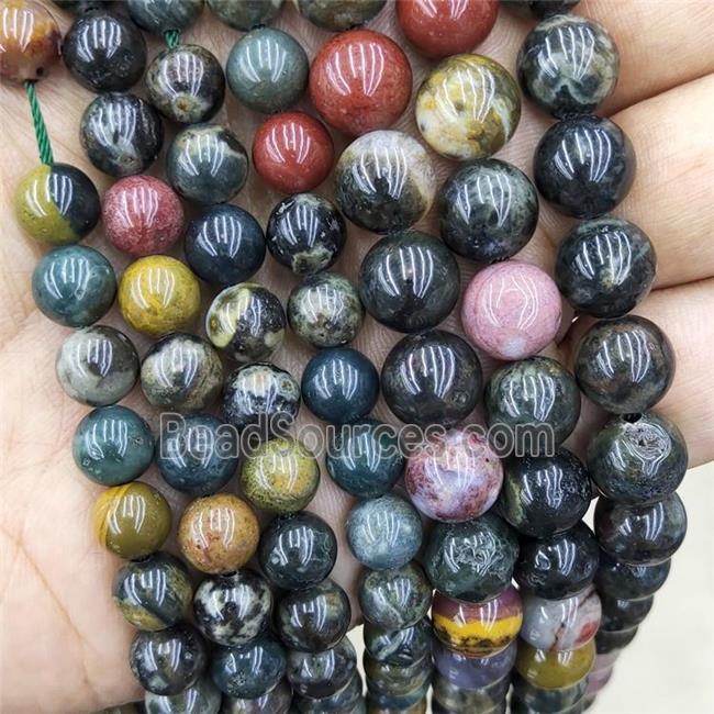 Natural Ocean Agate Beads Multicolor Smooth Round