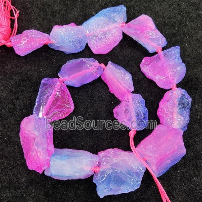 Natural Crystal Quartz Nugget Beads Hotpink Blue Dye Dichromatic Freeform Rough