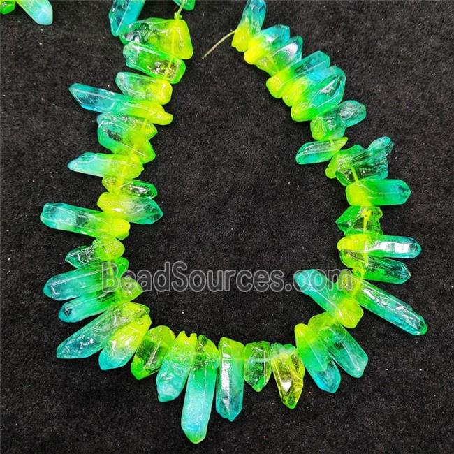 Natural Crystal Quartz Stick Beads Yellow Green Dye Dichromatic Polished