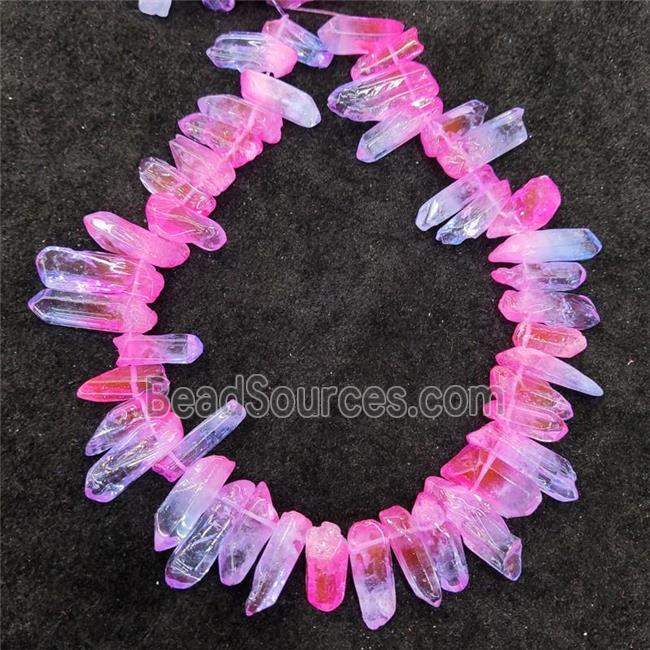 Natural Crystal Quartz Stick Beads Blue Pink Dye Dichromatic Polished