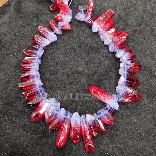 Natural Crystal Quartz Stick Beads Red Blue Dye Dichromatic Polished